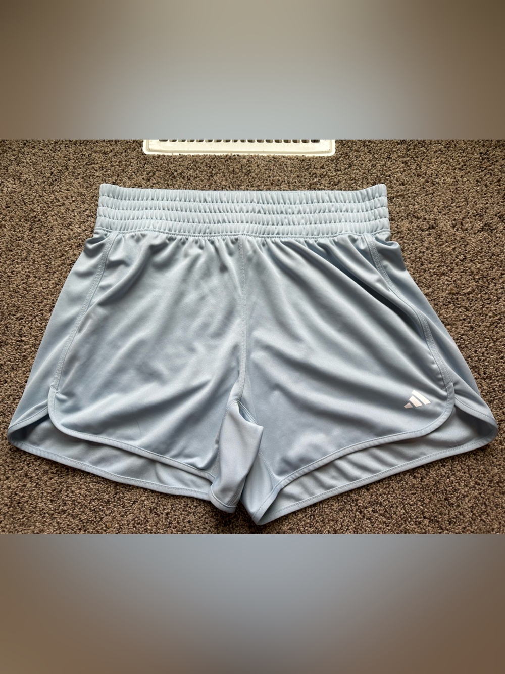adidas Light Blue Elastic Waist Knit Athletic Training Shorts